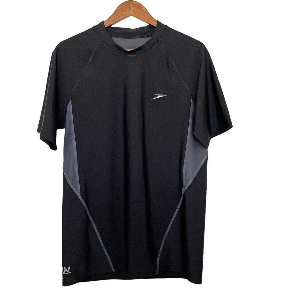 Speedo Mens Rash Guard M Black UV Blockthburn Sun Protection Swim Shirt‎ Beach